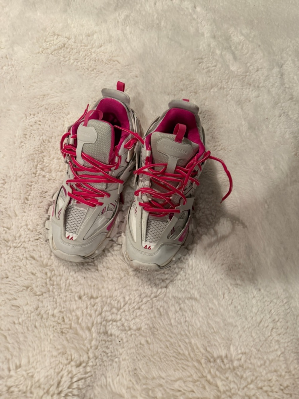 Balenciaga Women's Runner Sneakers in White with Pink Accents